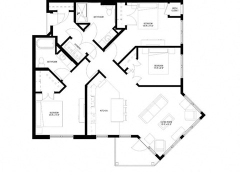 Floor plan for 3 beds, 2 baths, 1326 sqft